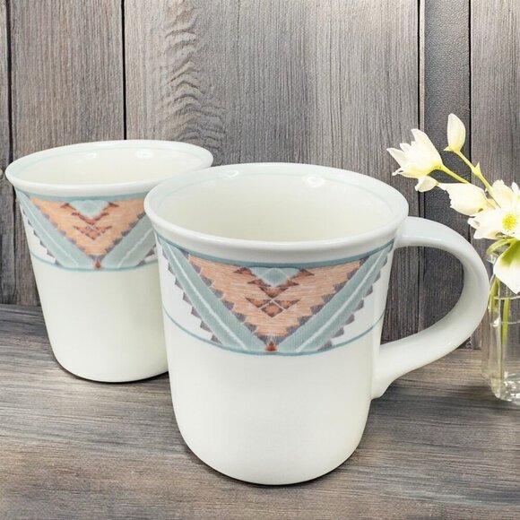 Mikasa Intaglio Santa Fe Ceramic Coffee Mug Cup Set 2 Mugs Cups Set Stoneware - Picture 1 of 14